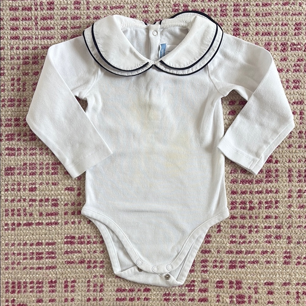Jacadi Girls White and Black Trim Collared Bodysuit 18m
